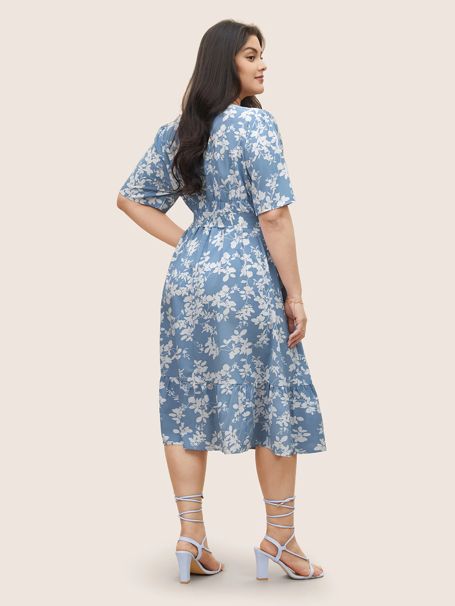 Silhouette Floral Print Patchwork Elastic Waist Dress - Image 4