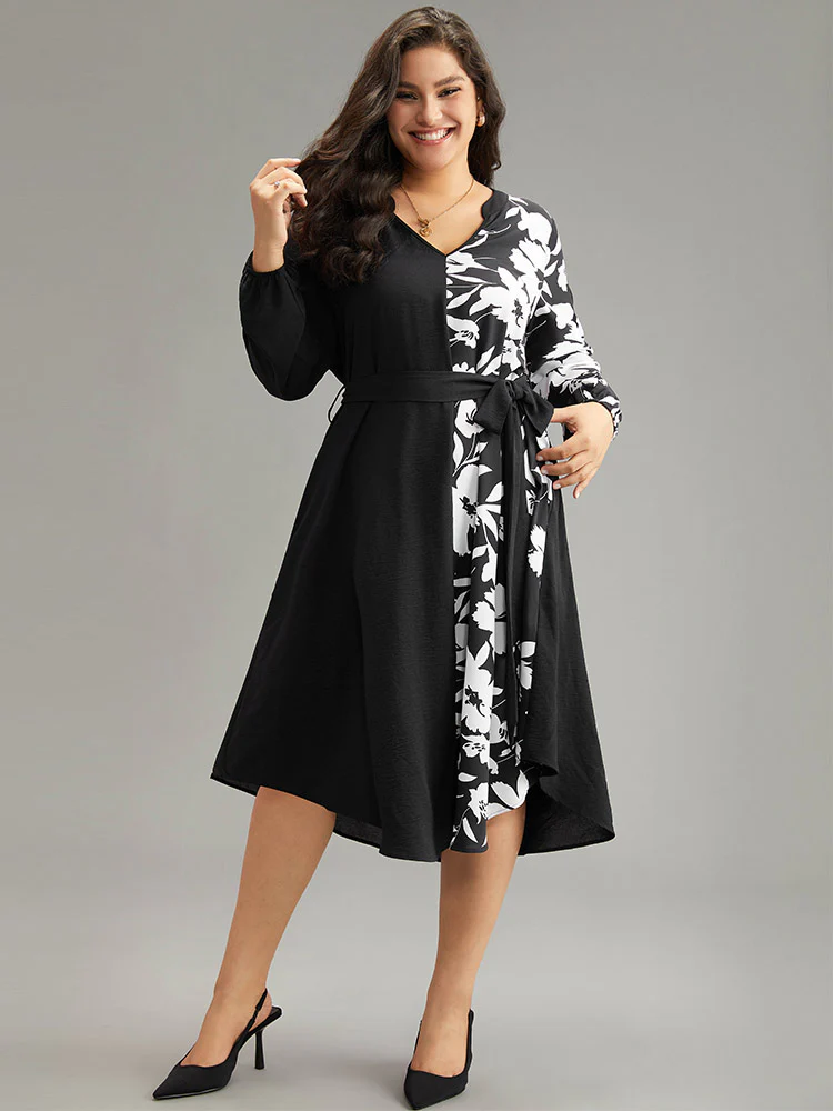 Silhouette Floral Print Patchwork Pocket Dress - Image 2