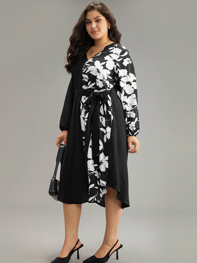 Silhouette Floral Print Patchwork Pocket Dress - Image 4