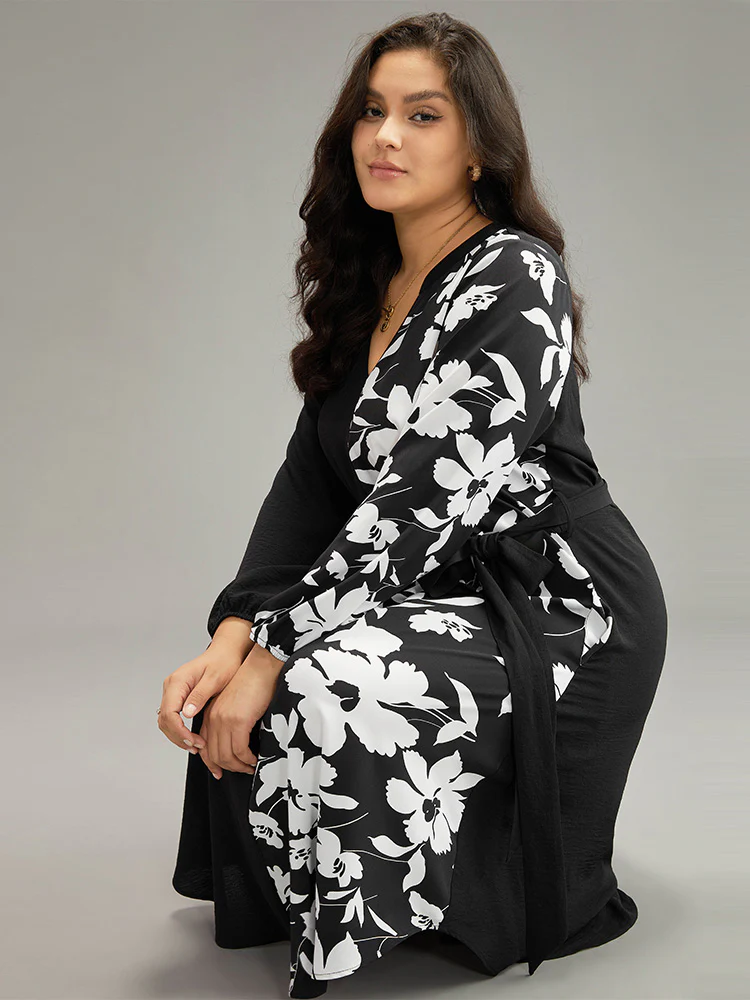 Silhouette Floral Print Patchwork Pocket Dress - Image 5