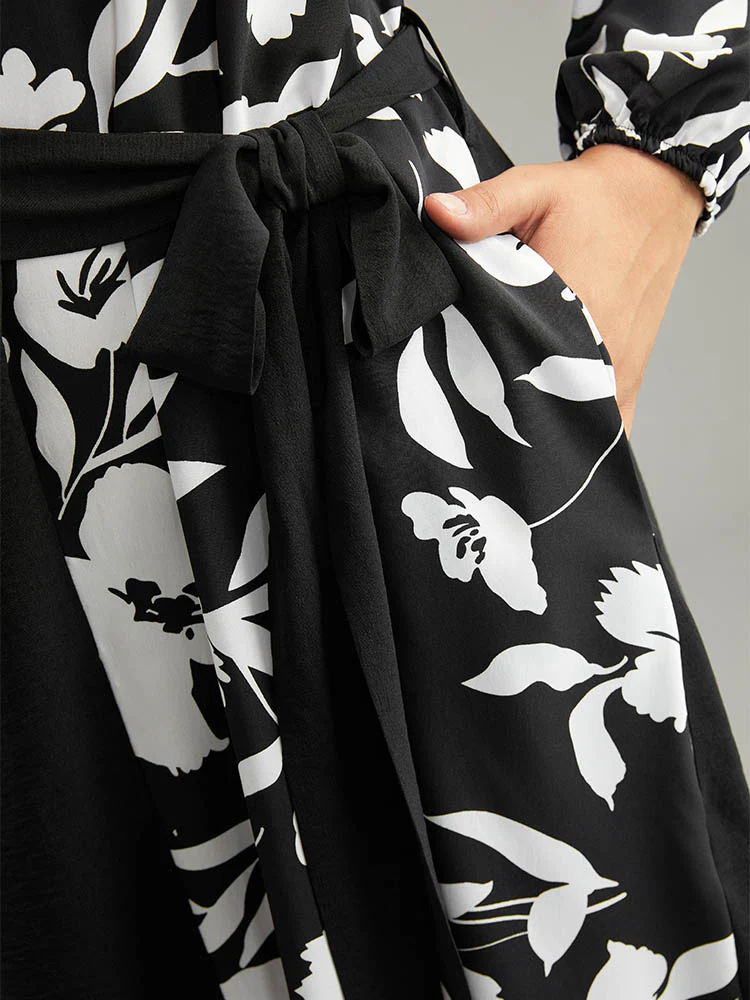 Silhouette Floral Print Patchwork Pocket Dress - Image 7