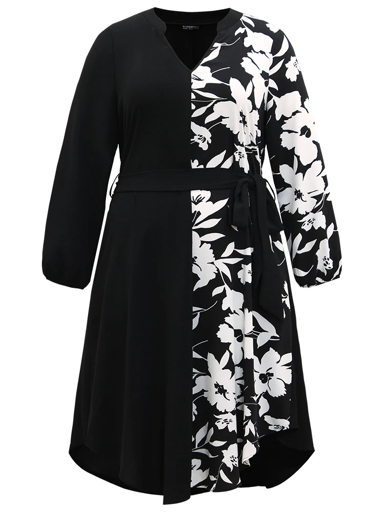 Silhouette Floral Print Patchwork Pocket Dress - Image 8