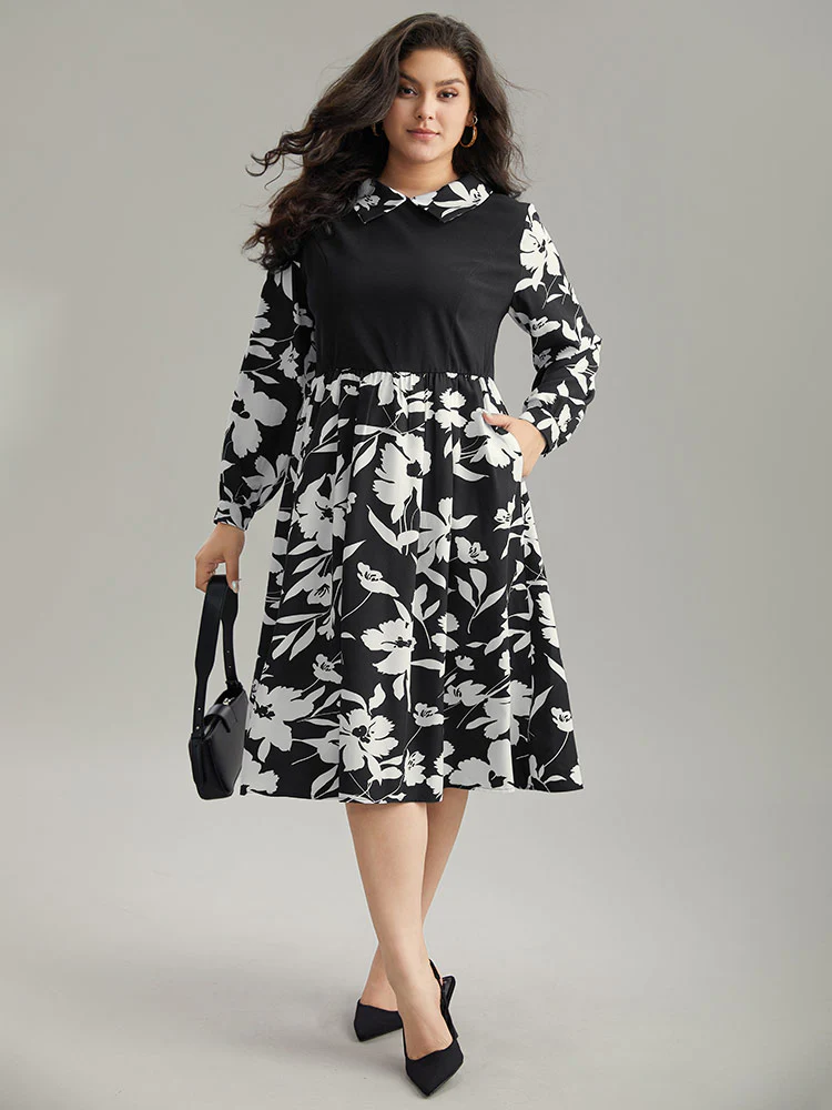 Silhouette Floral Print Patchwork Ruffle Hem Dress - Image 2