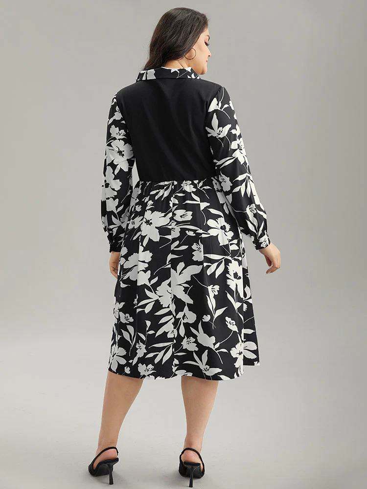 Silhouette Floral Print Patchwork Ruffle Hem Dress - Image 3