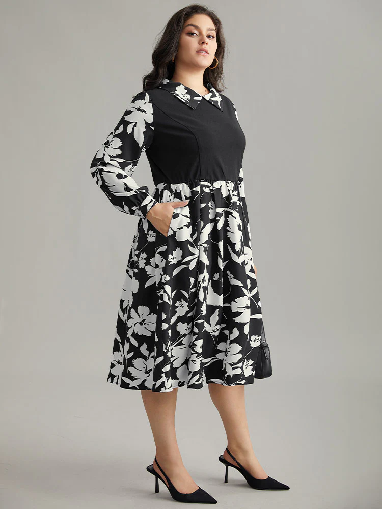 Silhouette Floral Print Patchwork Ruffle Hem Dress - Image 4