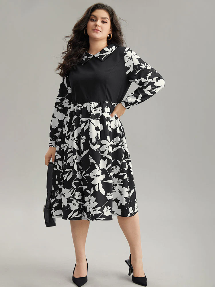 Silhouette Floral Print Patchwork Ruffle Hem Dress - Image 5