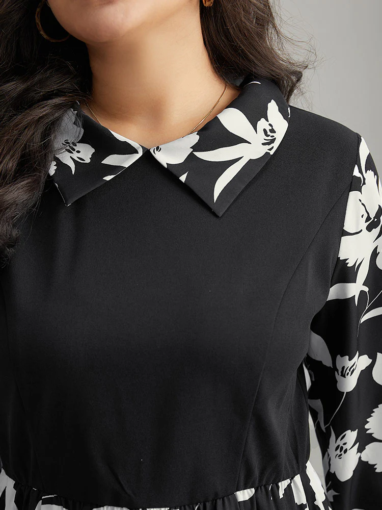 Silhouette Floral Print Patchwork Ruffle Hem Dress - Image 6