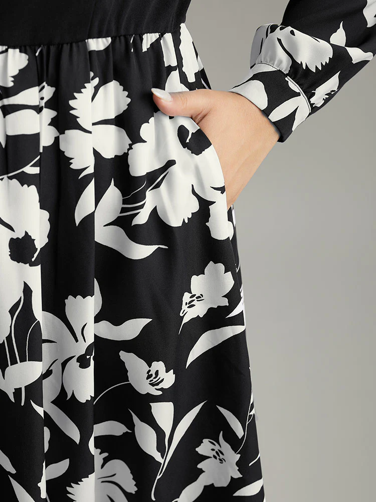 Silhouette Floral Print Patchwork Ruffle Hem Dress - Image 7
