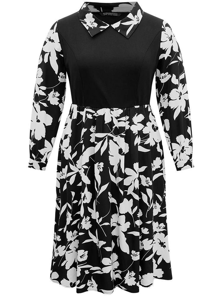 Silhouette Floral Print Patchwork Ruffle Hem Dress - Image 8