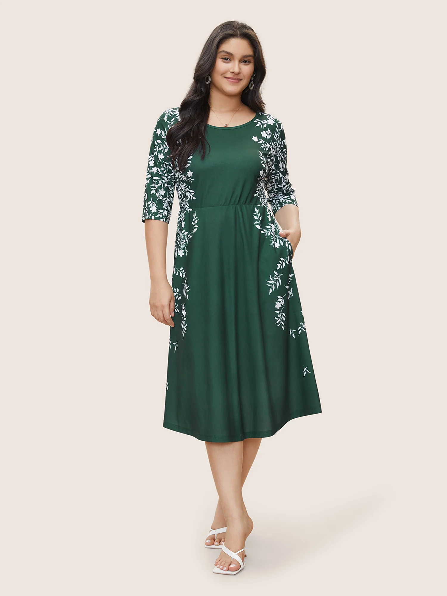 Silhouette Floral Print Pocket Elastic Waist Dress - Image 2