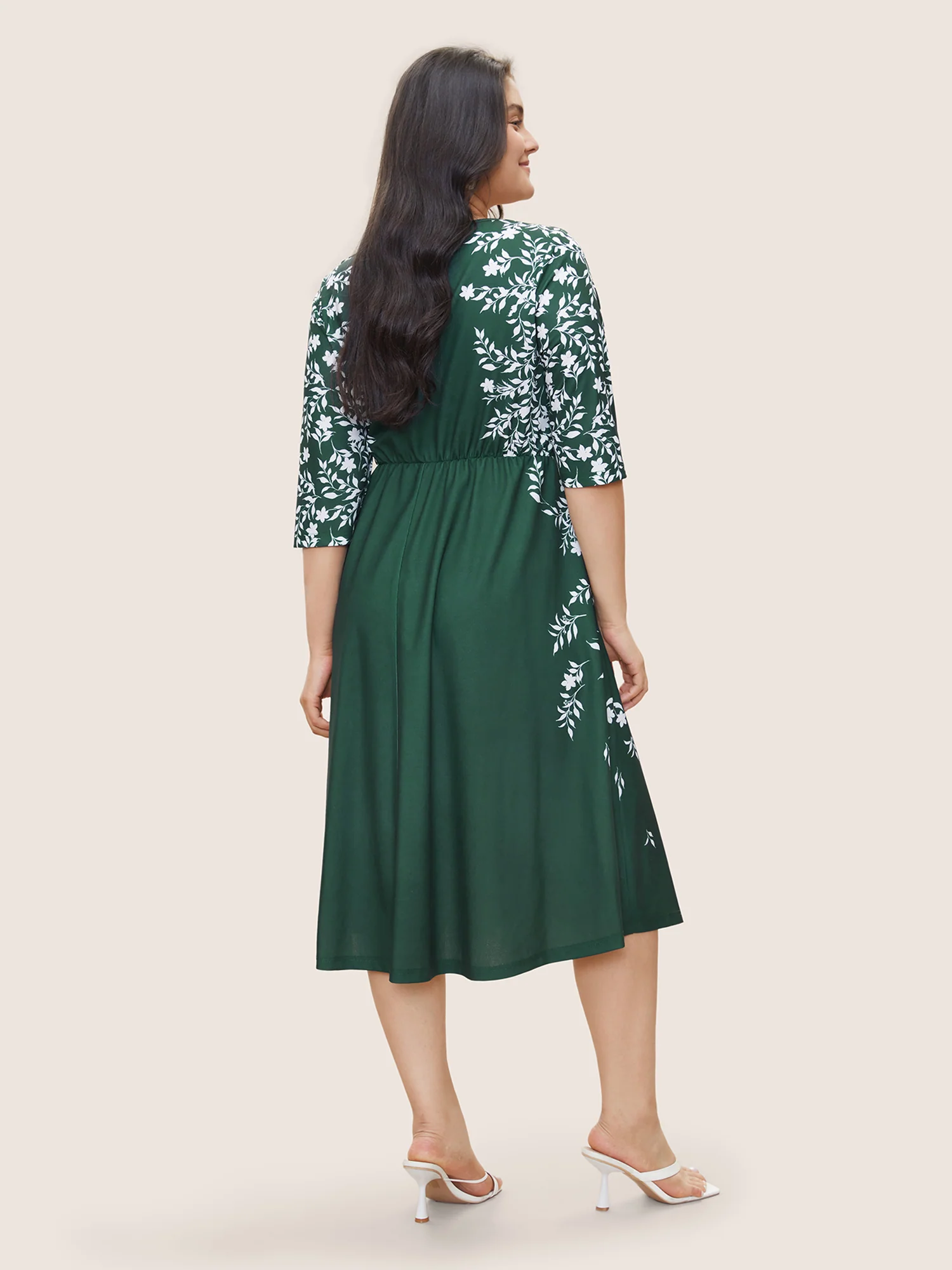 Silhouette Floral Print Pocket Elastic Waist Dress - Image 3