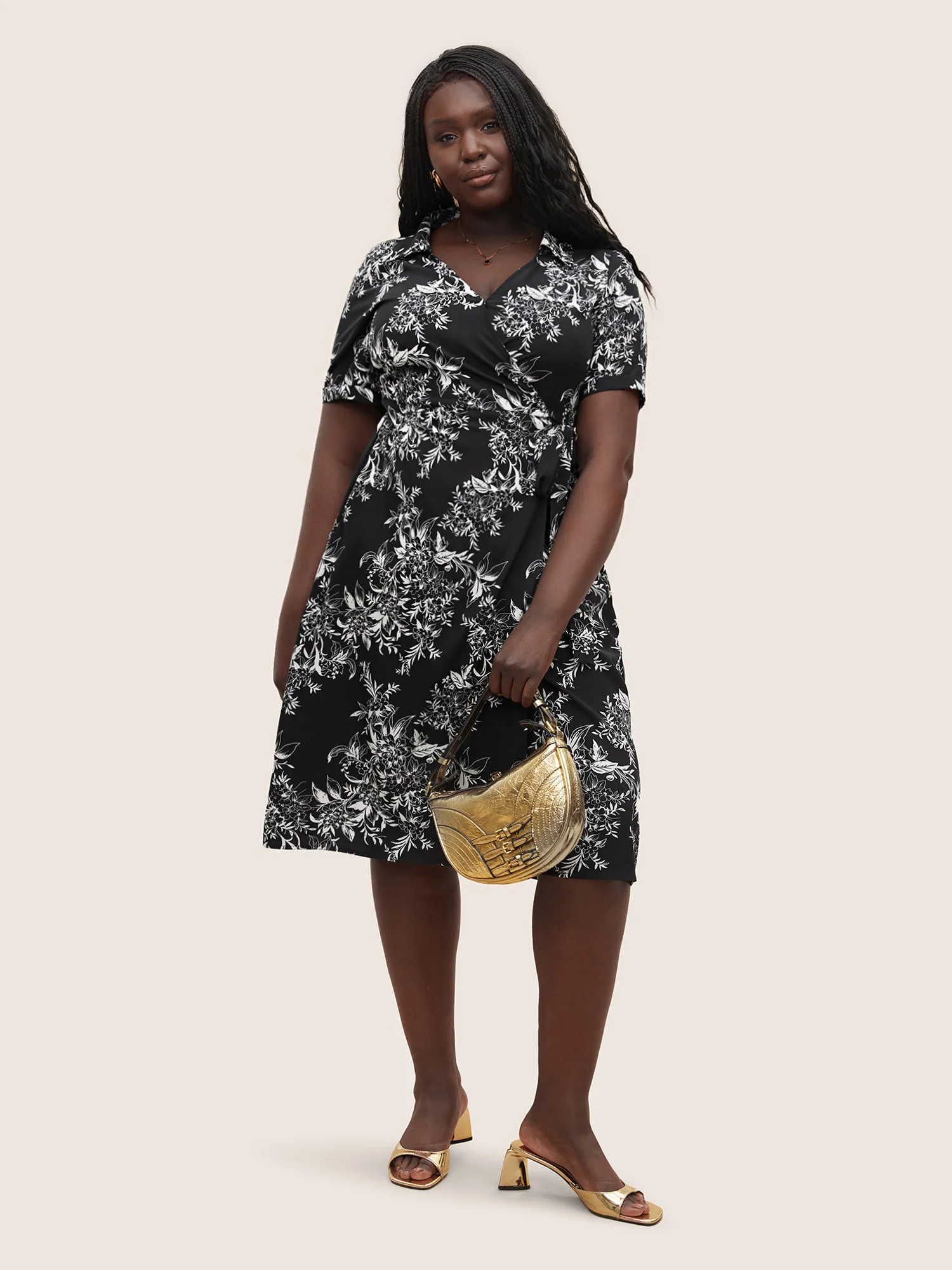 Silhouette Floral Print Ties Lapel Collar Dress - Image 2