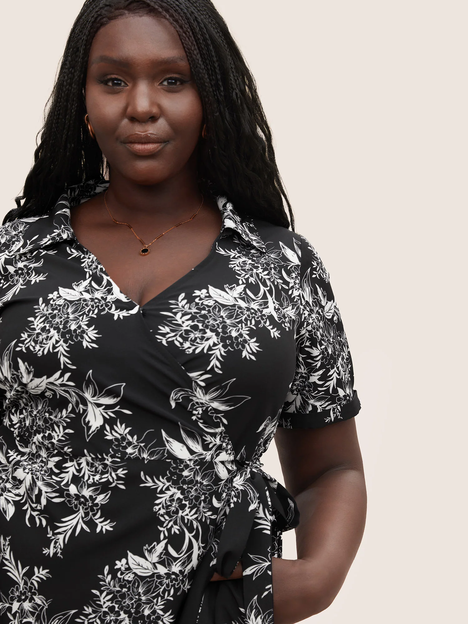 Silhouette Floral Print Ties Lapel Collar Dress - Image 4