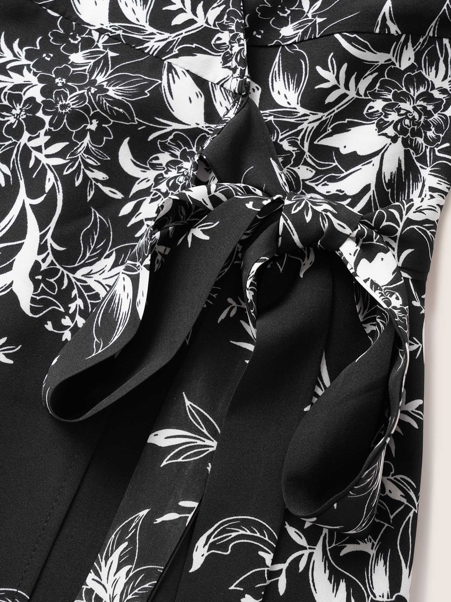 Silhouette Floral Print Ties Lapel Collar Dress - Image 5