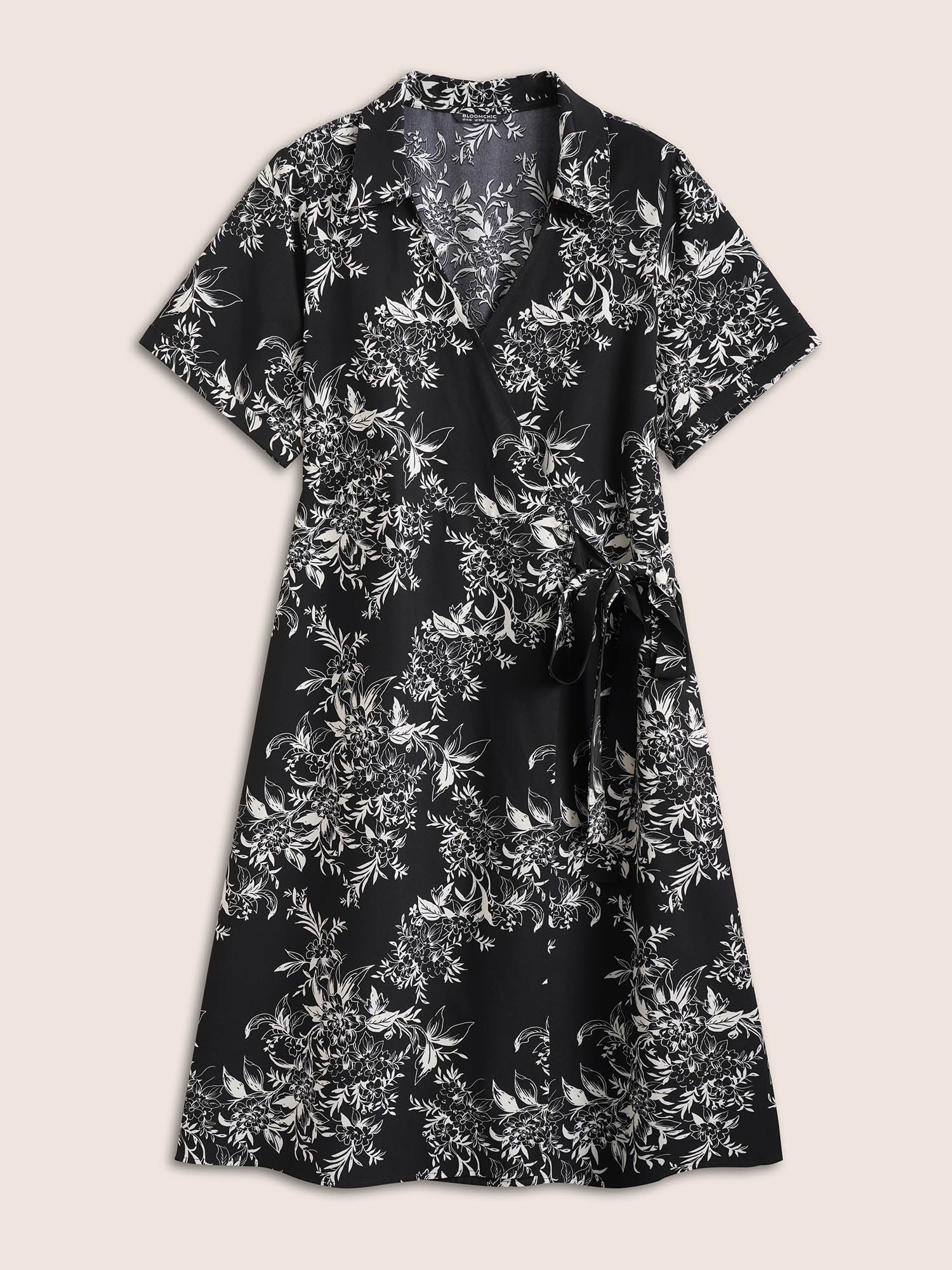 Silhouette Floral Print Ties Lapel Collar Dress - Image 7