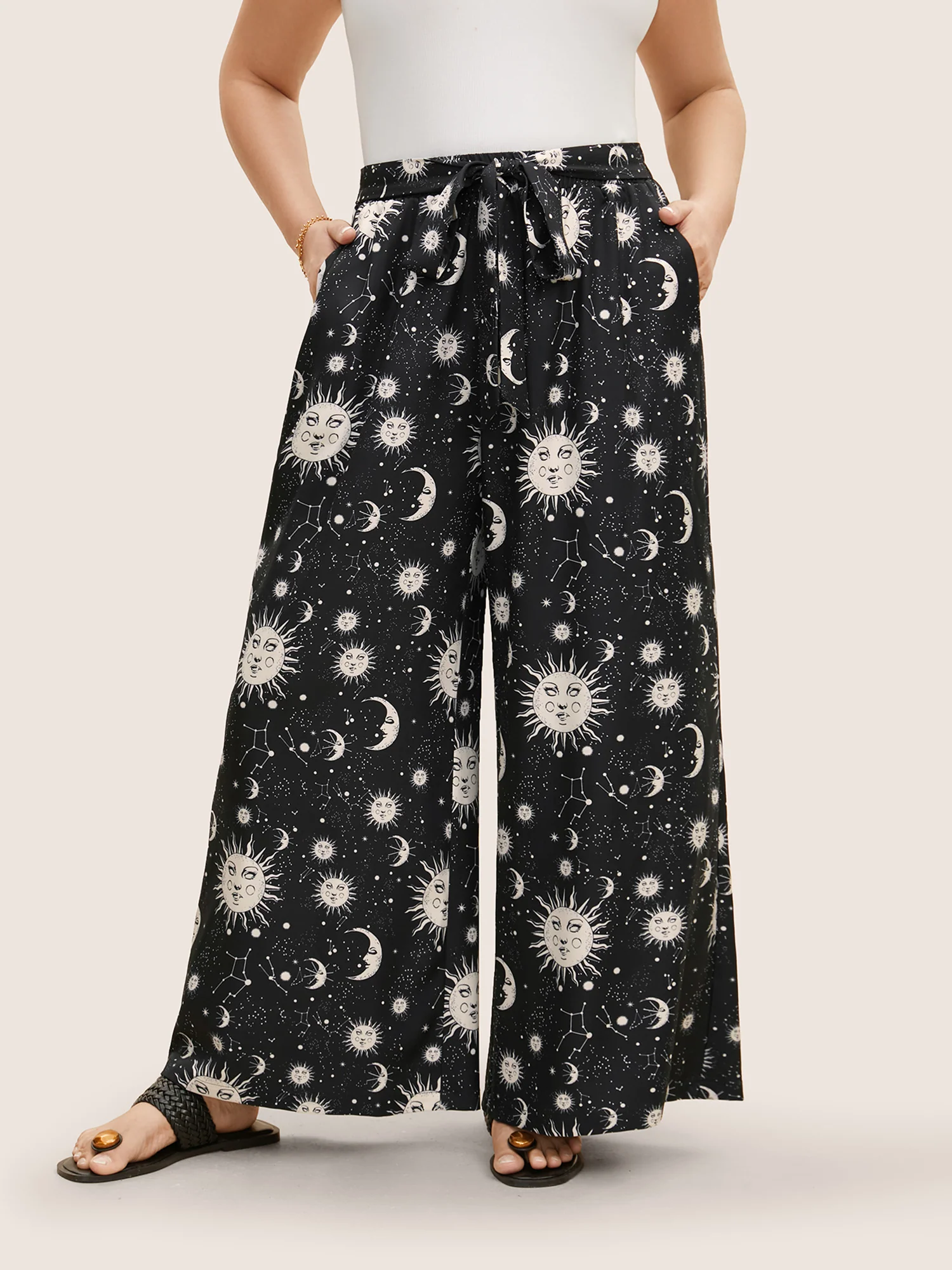 Silhouette Floral Print Ties Side Seam Pocket Pants - Image 10