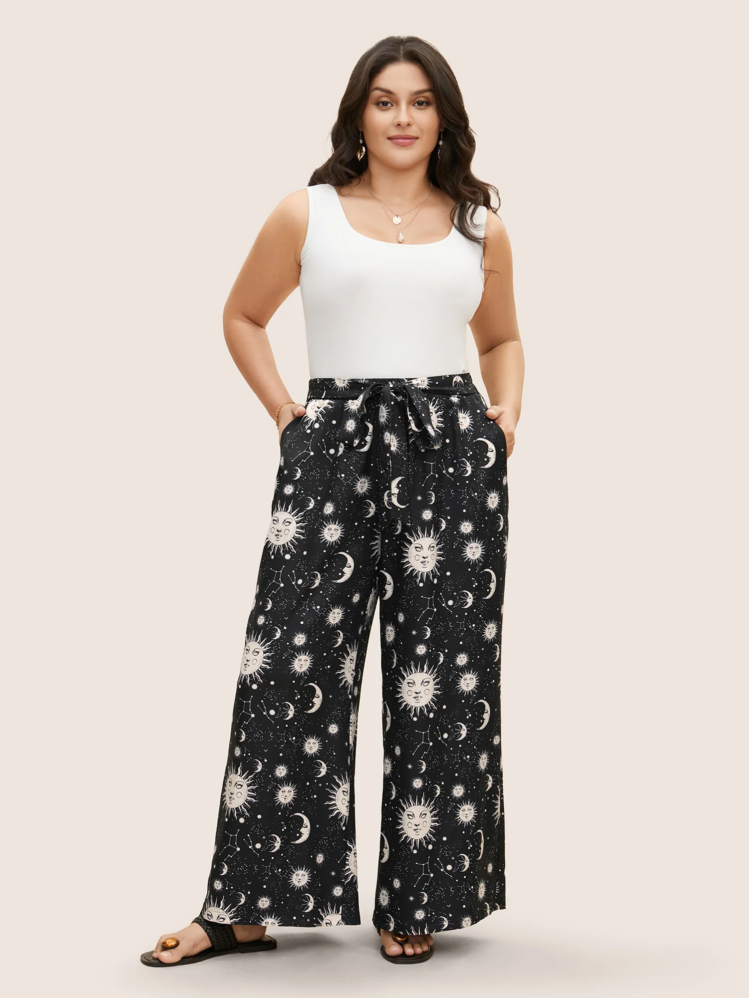 Silhouette Floral Print Ties Side Seam Pocket Pants - Image 11