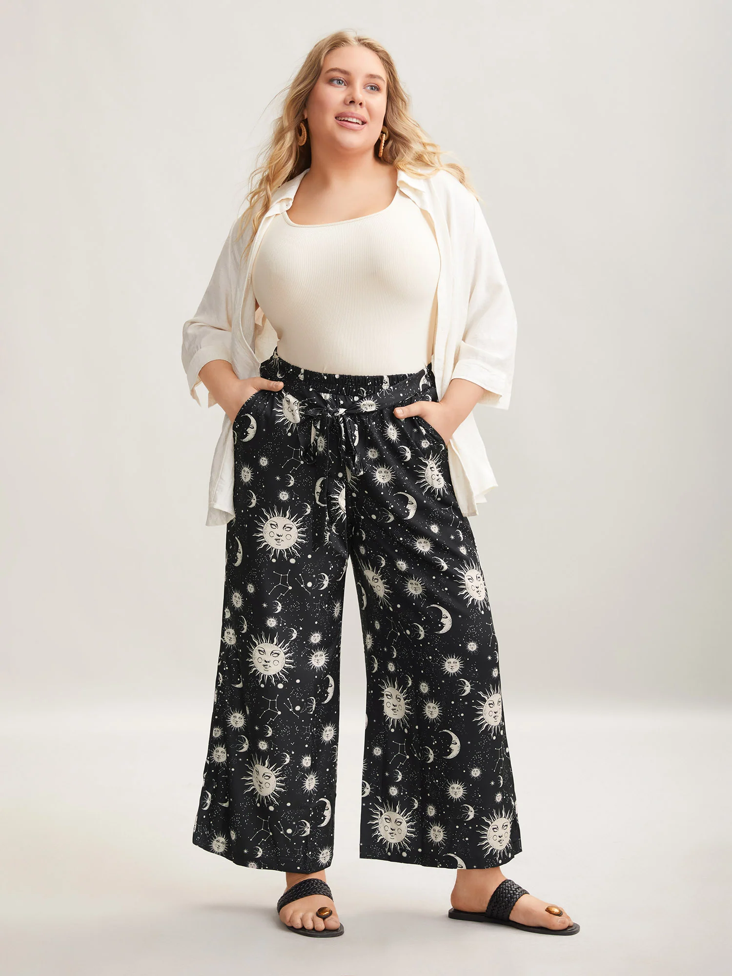 Silhouette Floral Print Ties Side Seam Pocket Pants - Image 18