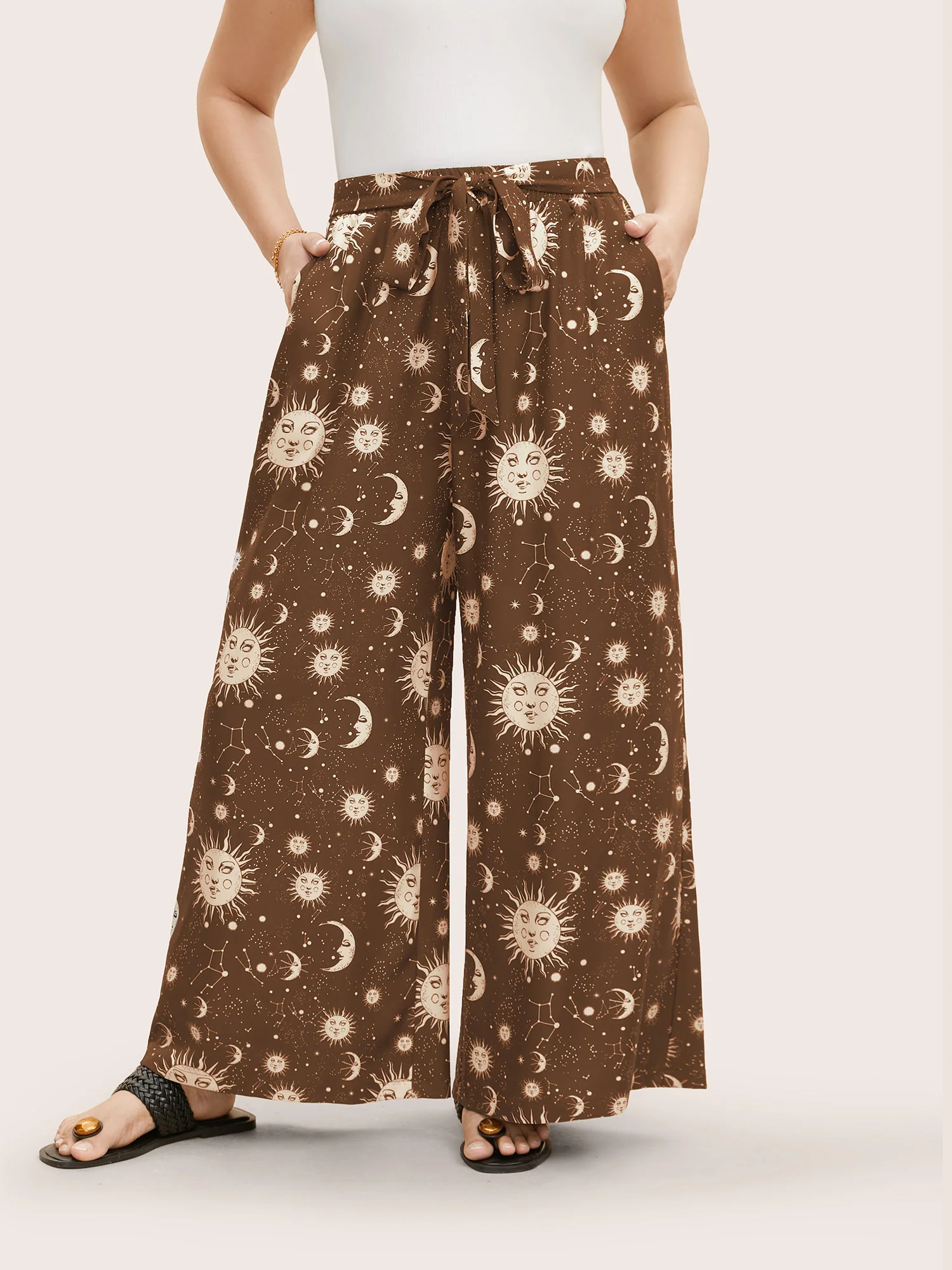 Silhouette Floral Print Ties Side Seam Pocket Pants - Image 21