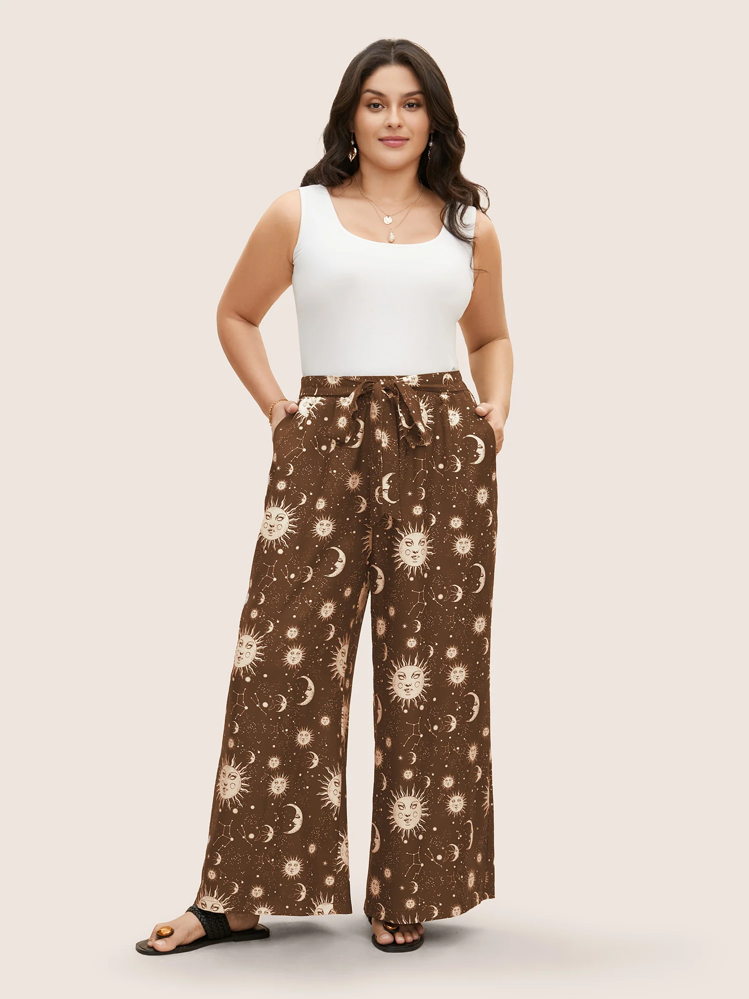 Silhouette Floral Print Ties Side Seam Pocket Pants - Image 22