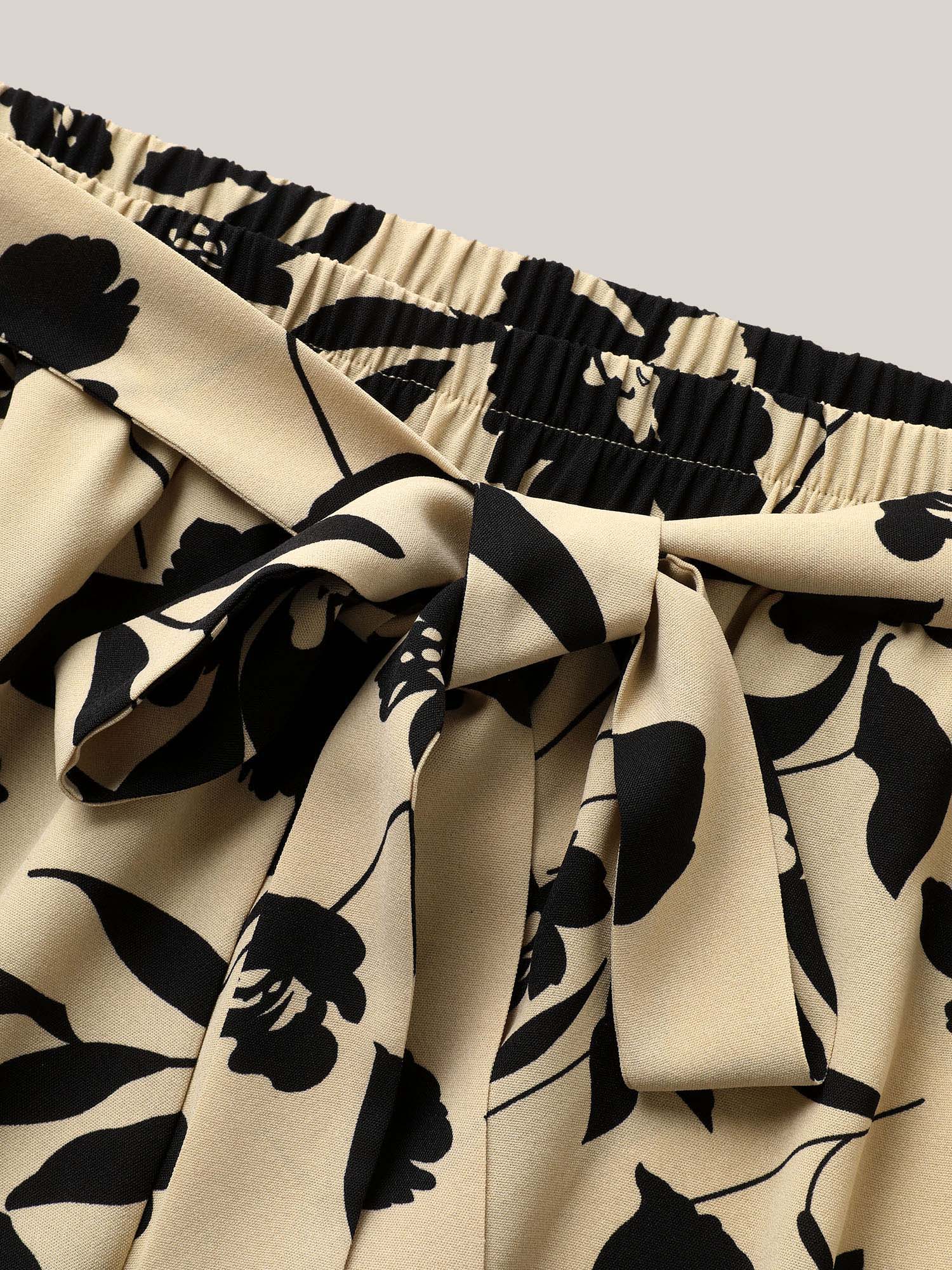 Silhouette Floral Print Ties Side Seam Pocket Pants - Image 4