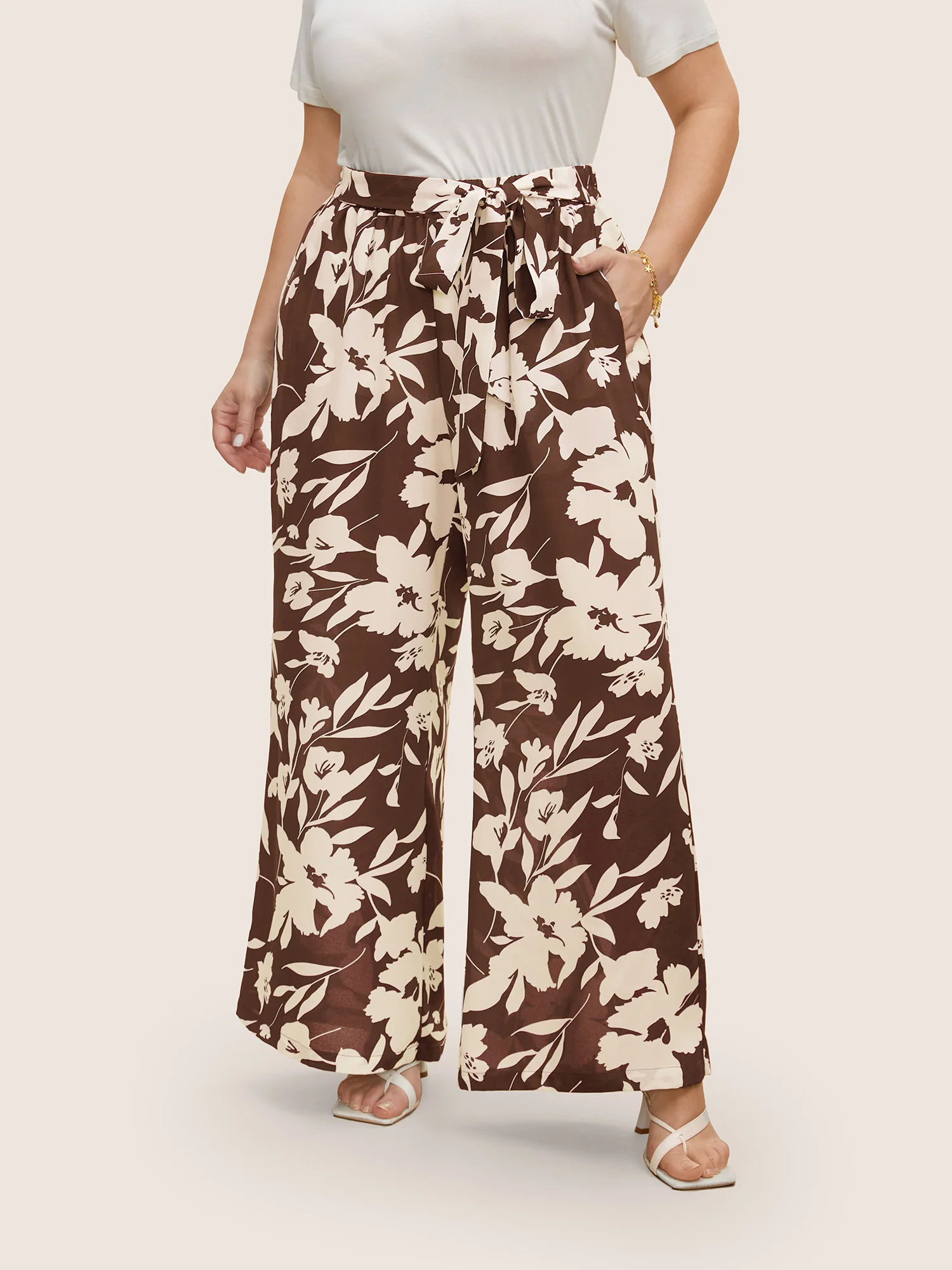 Silhouette Floral Print Ties Side Seam Pocket Pants - Image 7