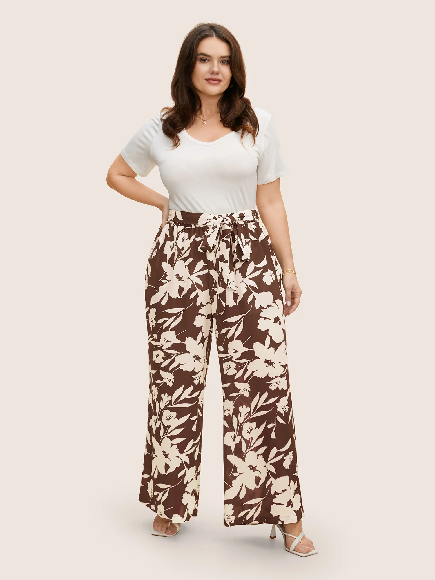 Silhouette Floral Print Ties Side Seam Pocket Pants - Image 9
