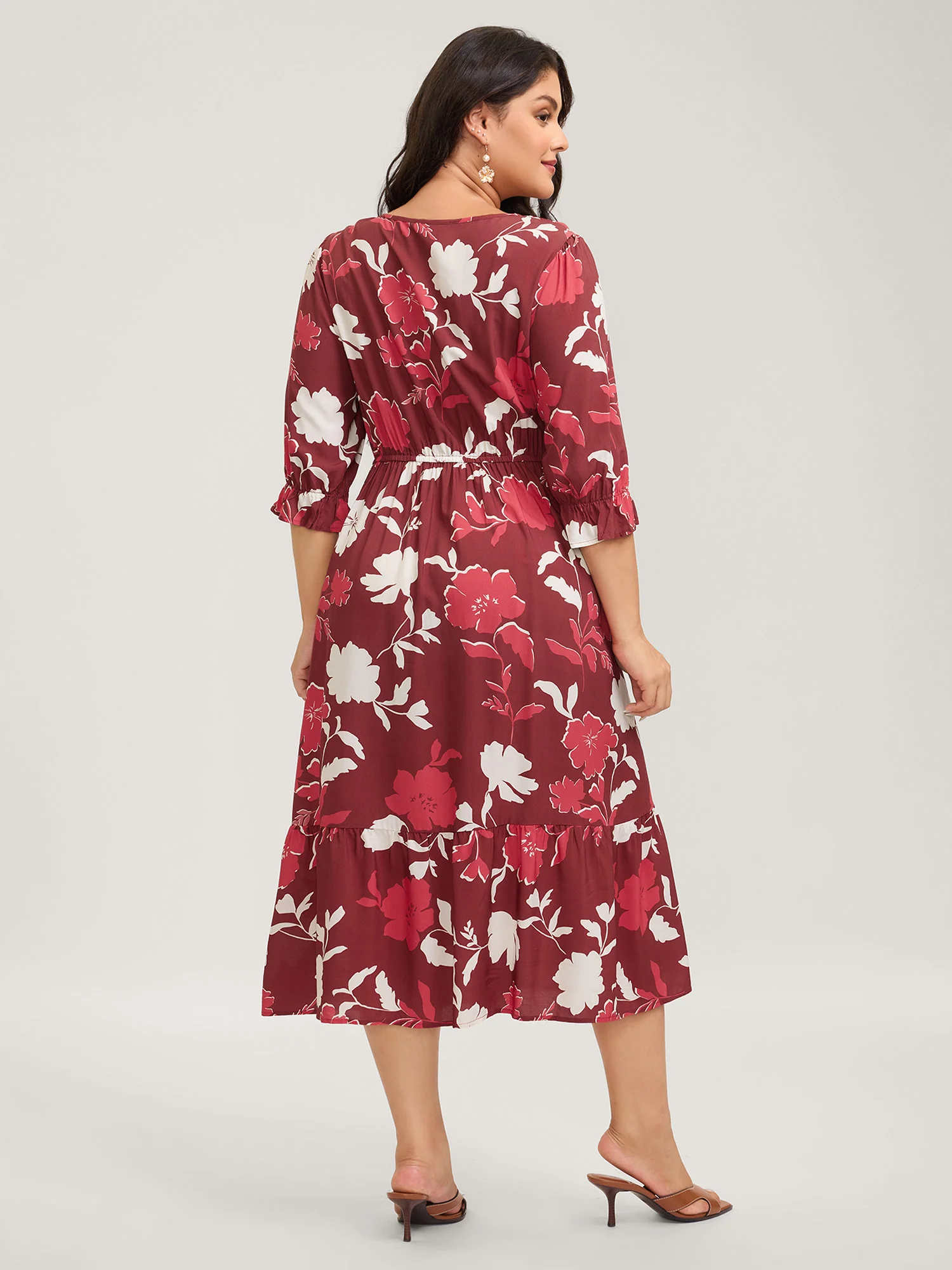 Silhouette Floral Print Waist-Drawstring Midi Dress - Image 4
