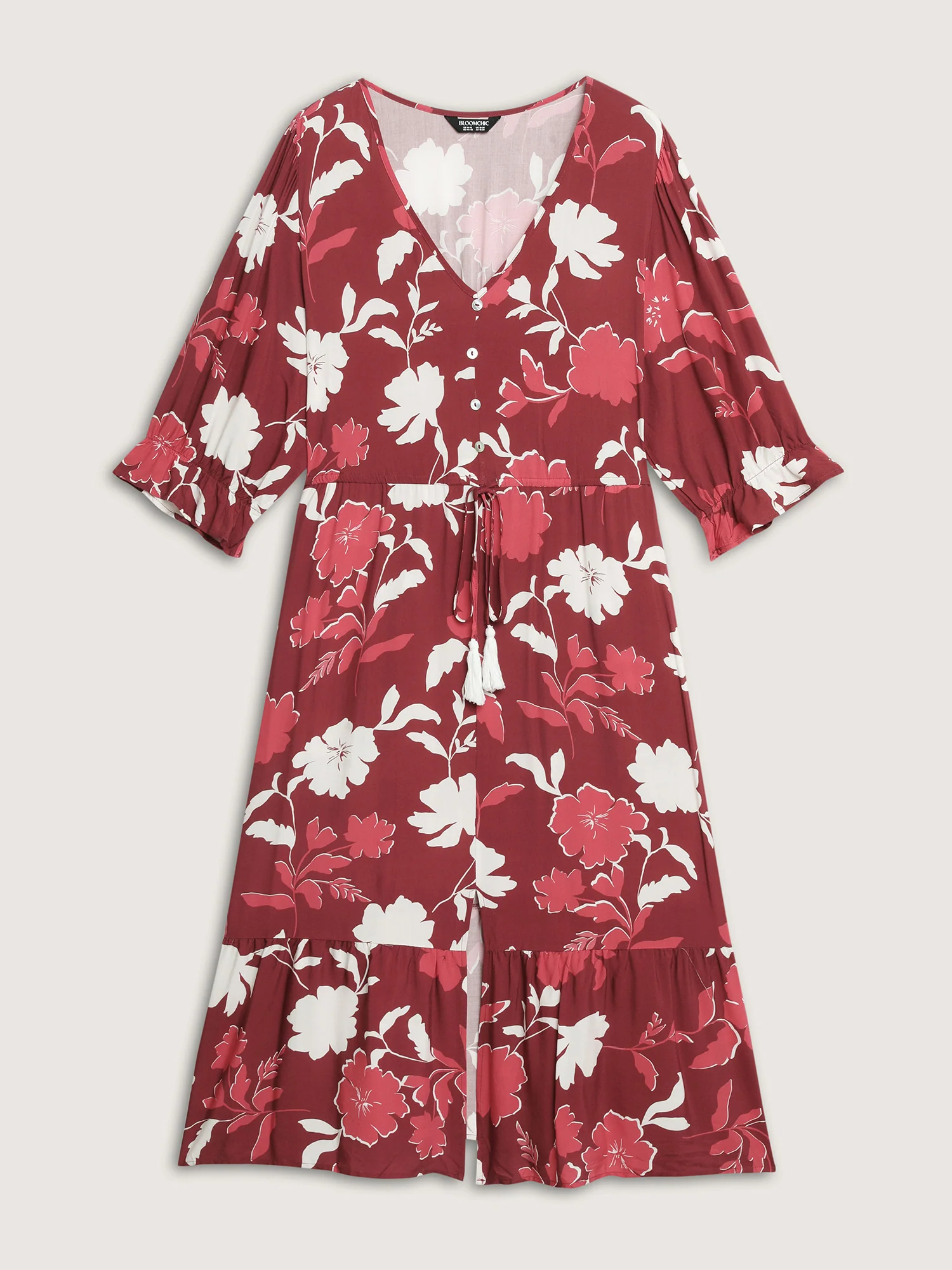 Silhouette Floral Print Waist-Drawstring Midi Dress - Image 7