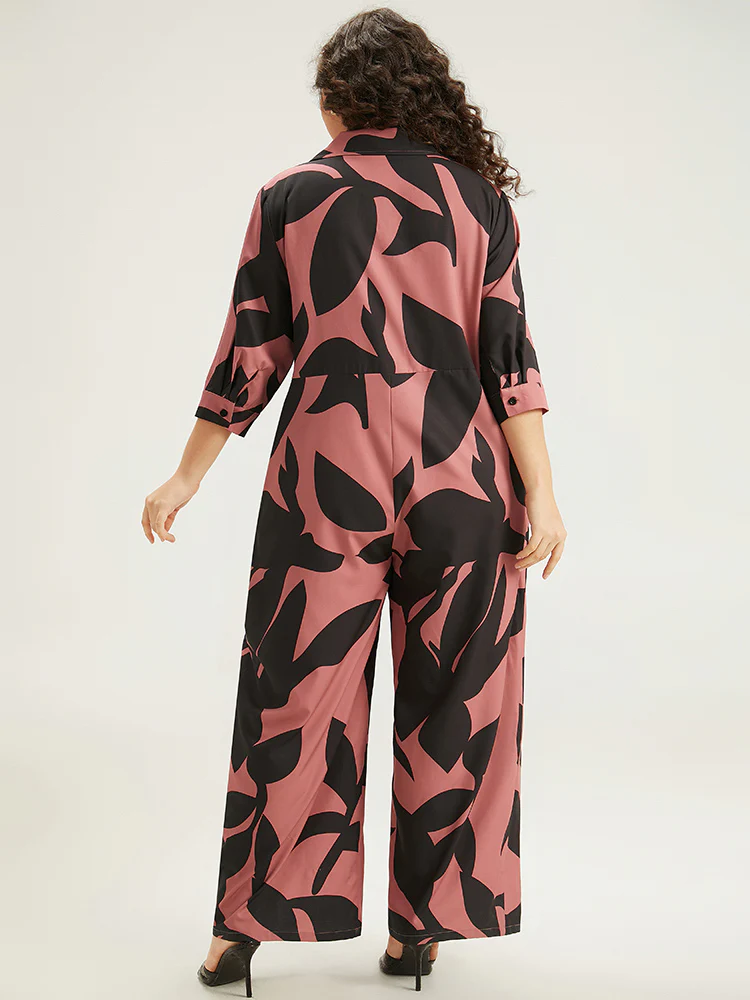 Silhouette Floral Print Zipper Belted Jumpsuit - Image 3