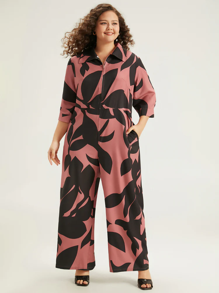 Silhouette Floral Print Zipper Belted Jumpsuit - Image 5