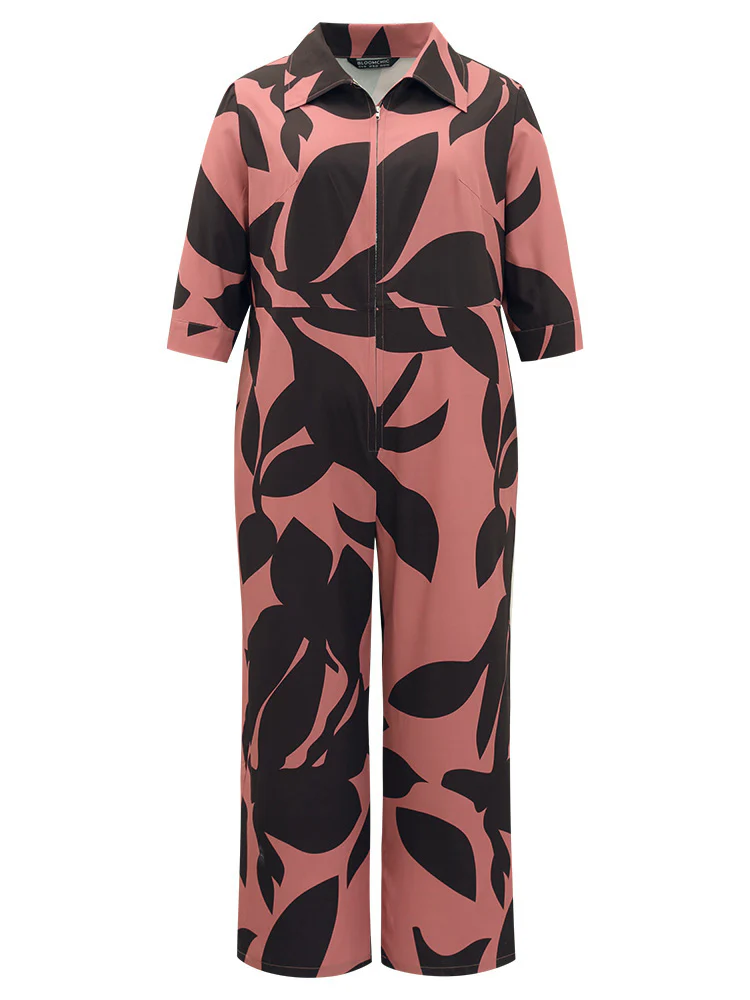 Silhouette Floral Print Zipper Belted Jumpsuit - Image 8