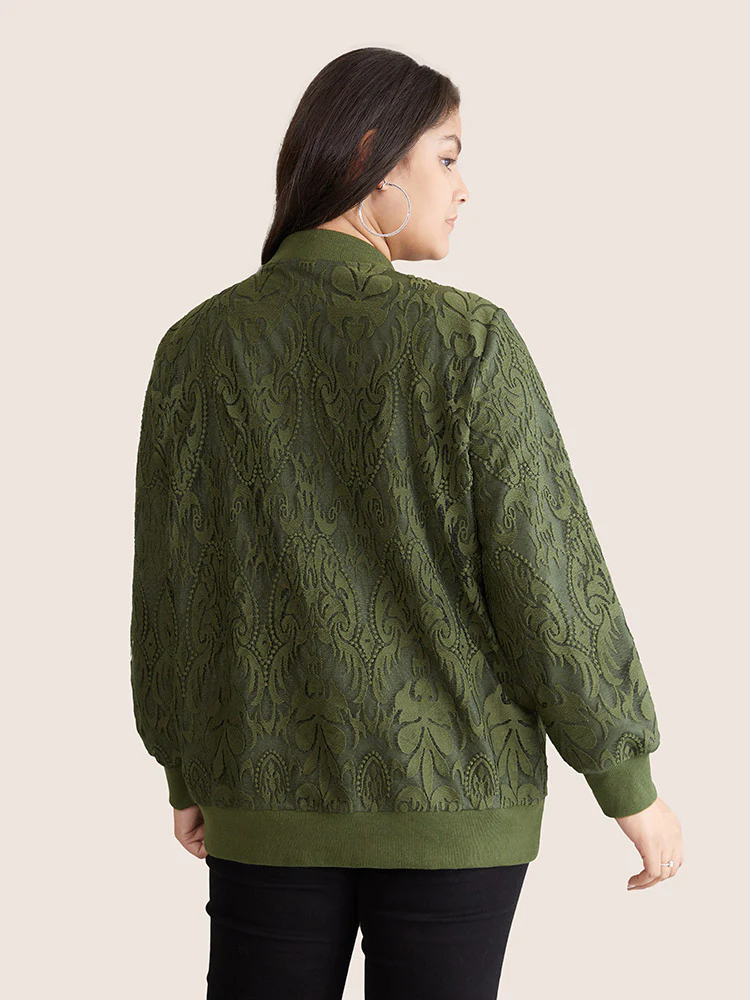 Silhouette Floral Print Zipper Lace Panel Jacket - Image 4