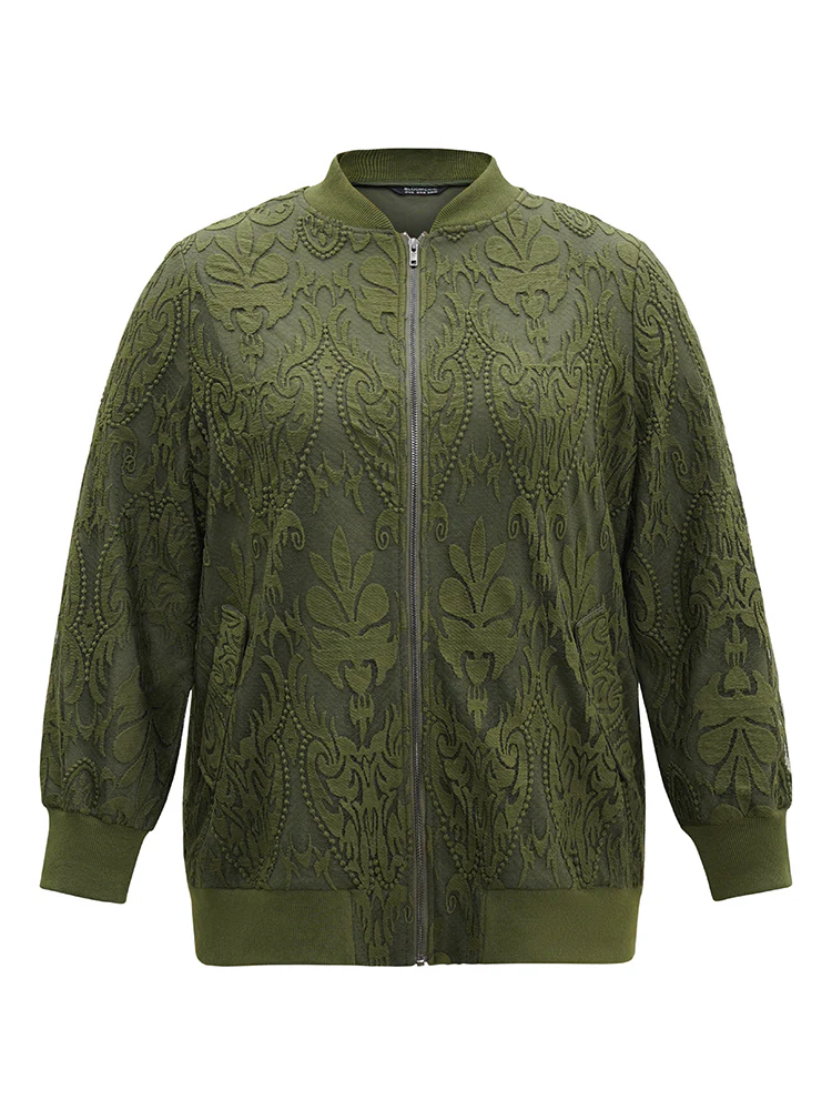 Silhouette Floral Print Zipper Lace Panel Jacket - Image 6