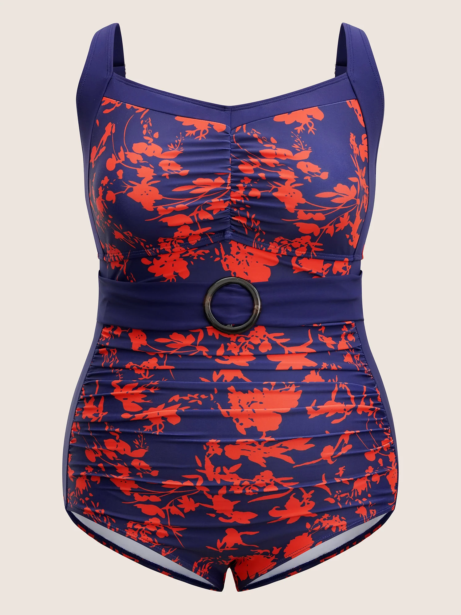 Silhouette Floral Ruched Buckle Detail One Piece Swimsuit - Image 6