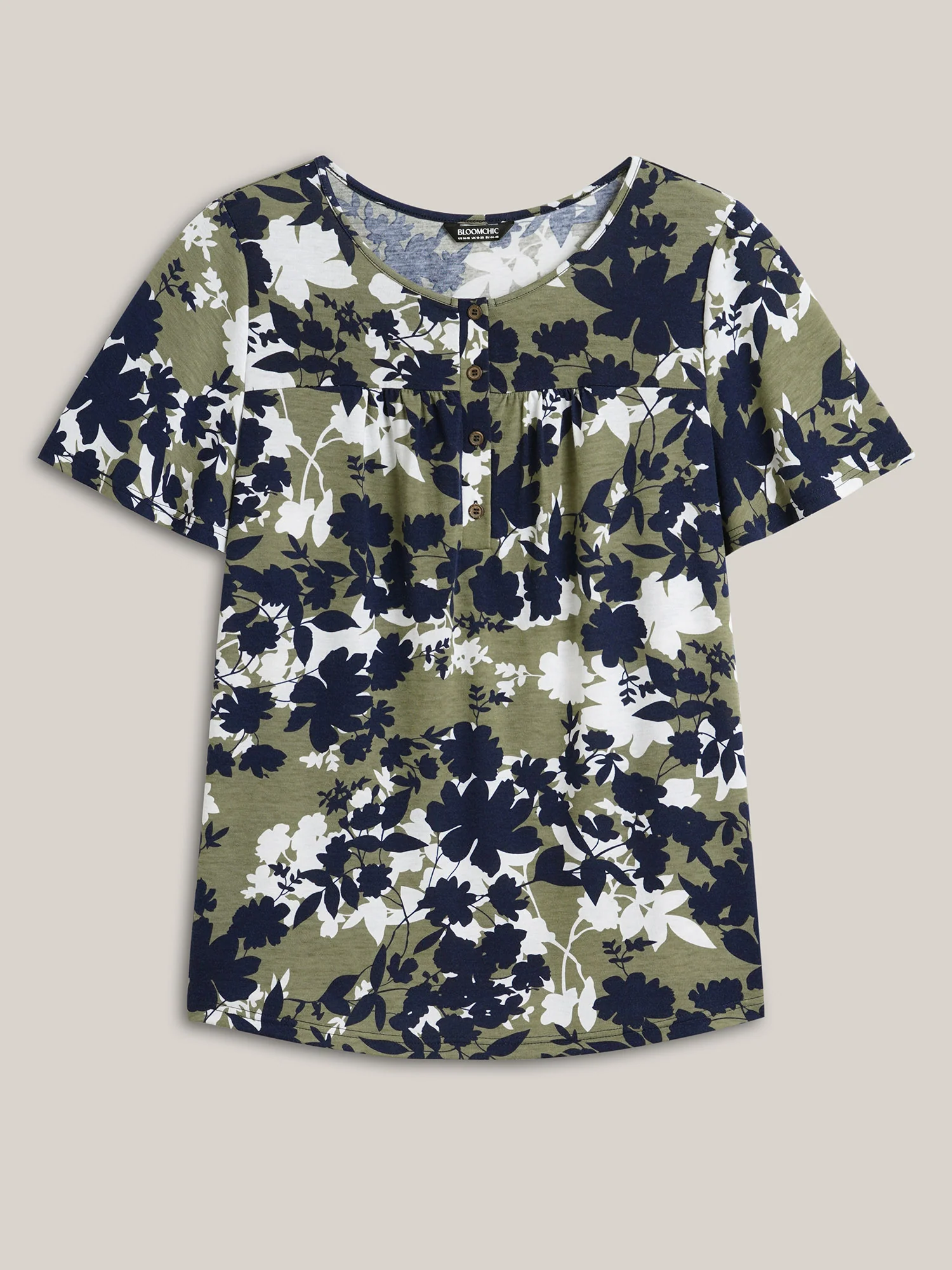 Silhouette Flower Button Placket Jersey Top - Image 7