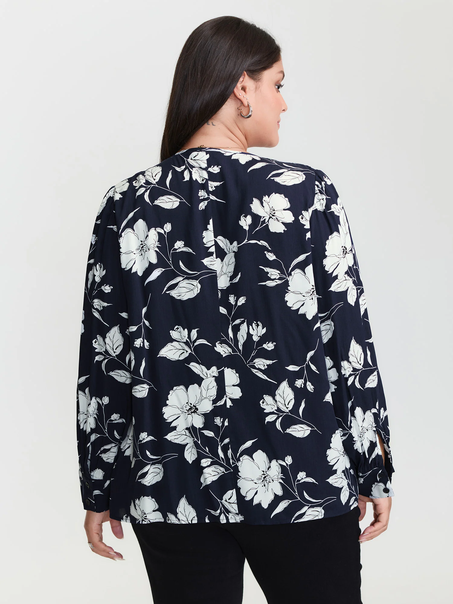 Silhouette Flower Pleated Shoulder Blouse - Image 4