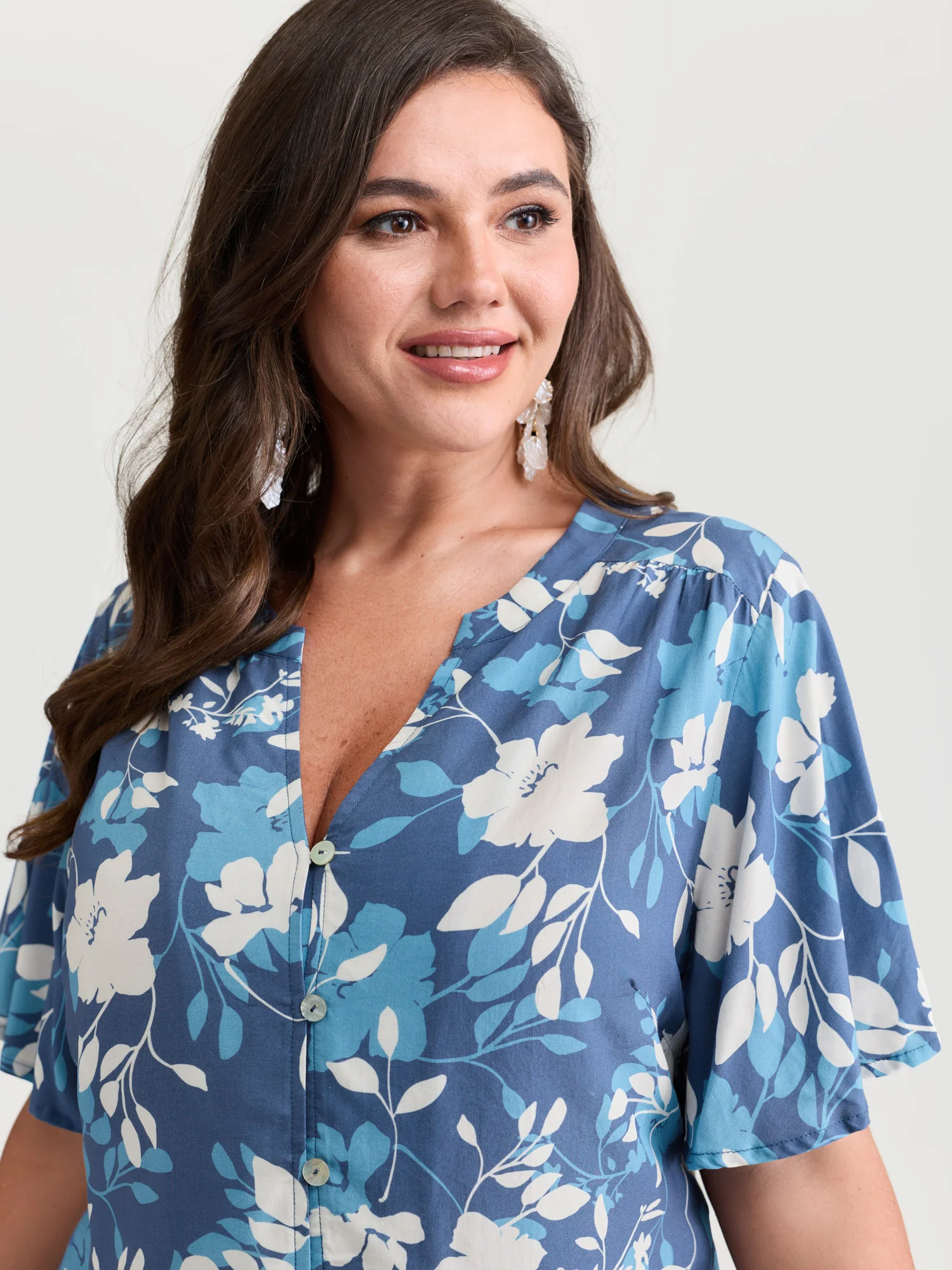Silhouette Flower Print Button-Down Blouse - Image 2
