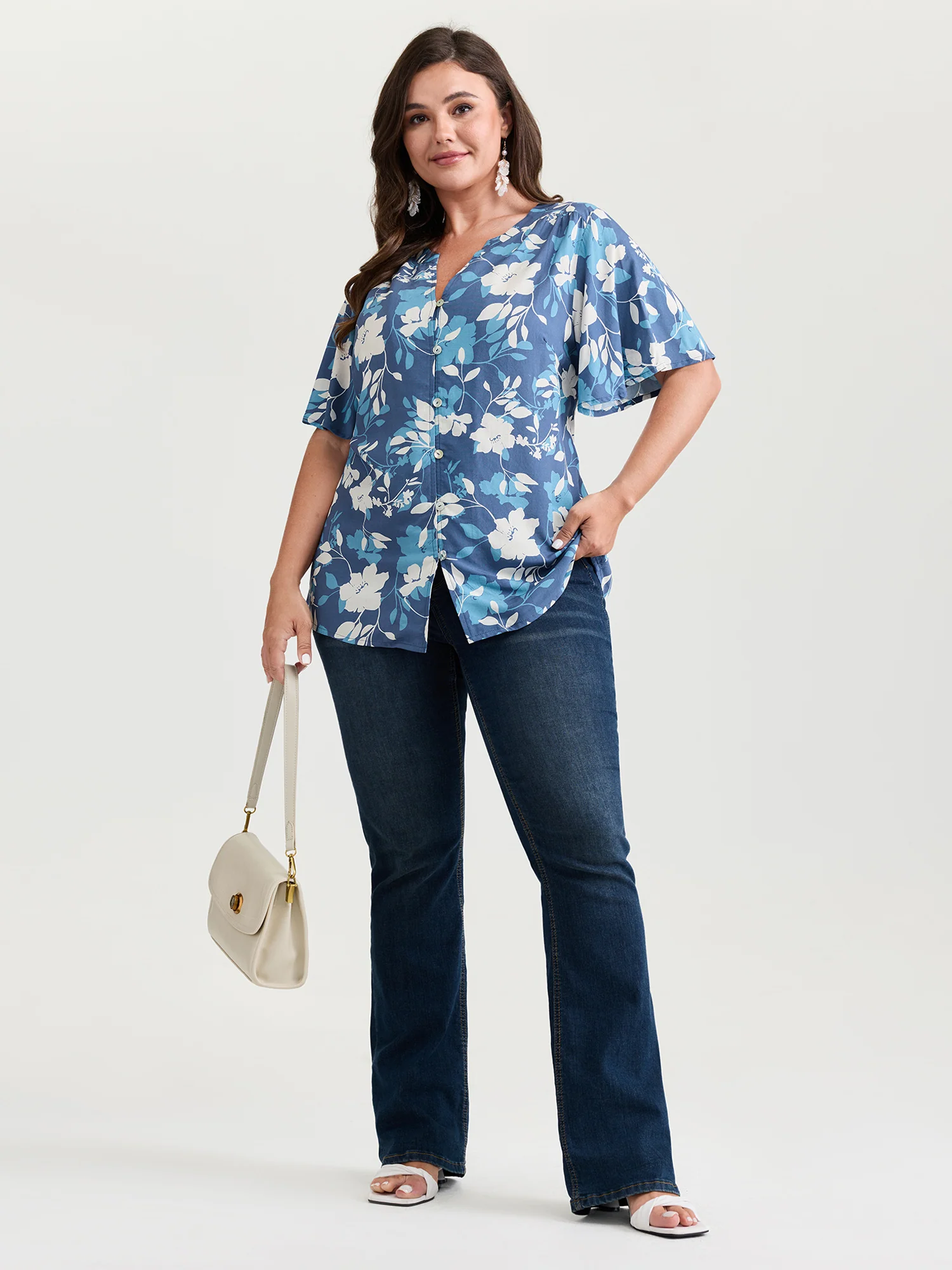 Silhouette Flower Print Button-Down Blouse - Image 3
