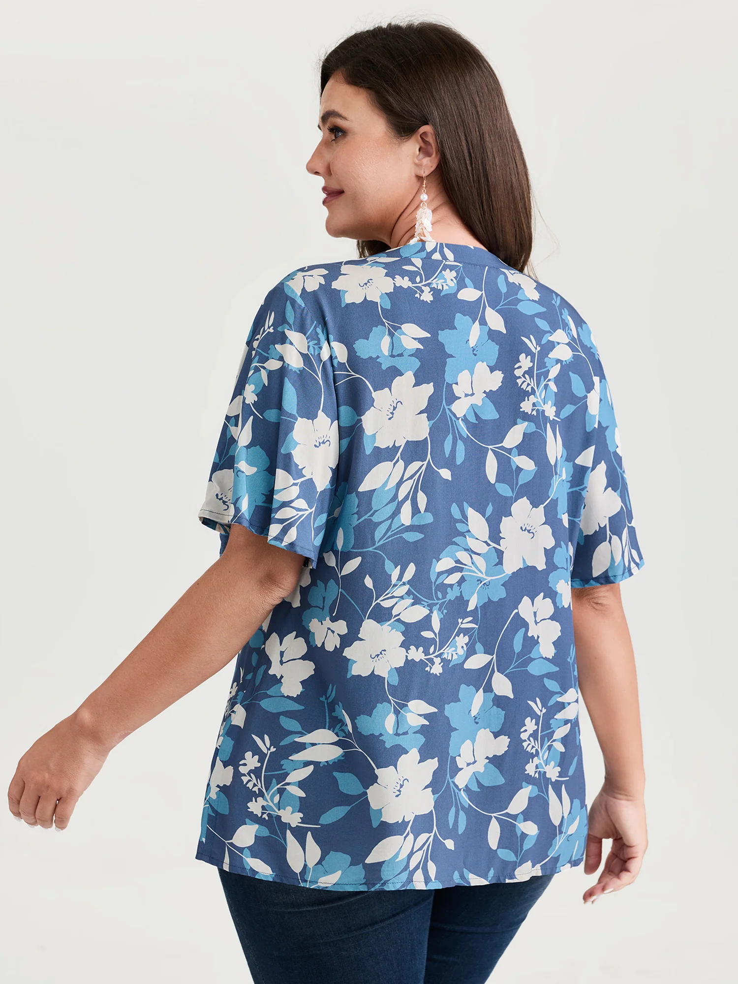 Silhouette Flower Print Button-Down Blouse - Image 4