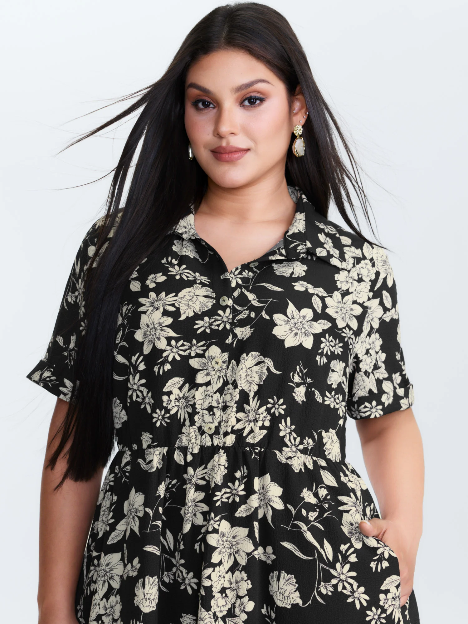 Silhouette Flower Print Collar Maxi Dress - Image 2