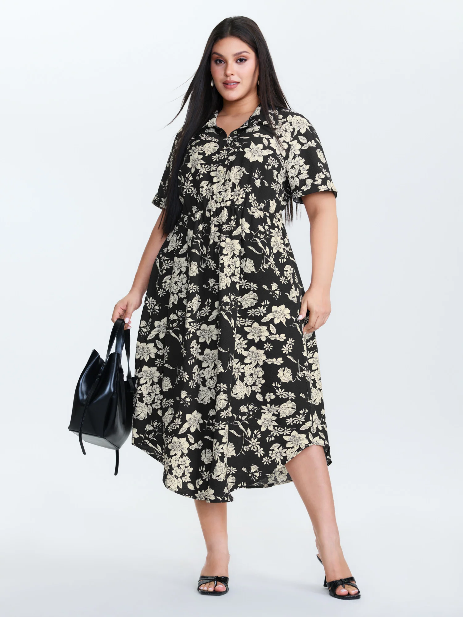 Silhouette Flower Print Collar Maxi Dress - Image 3