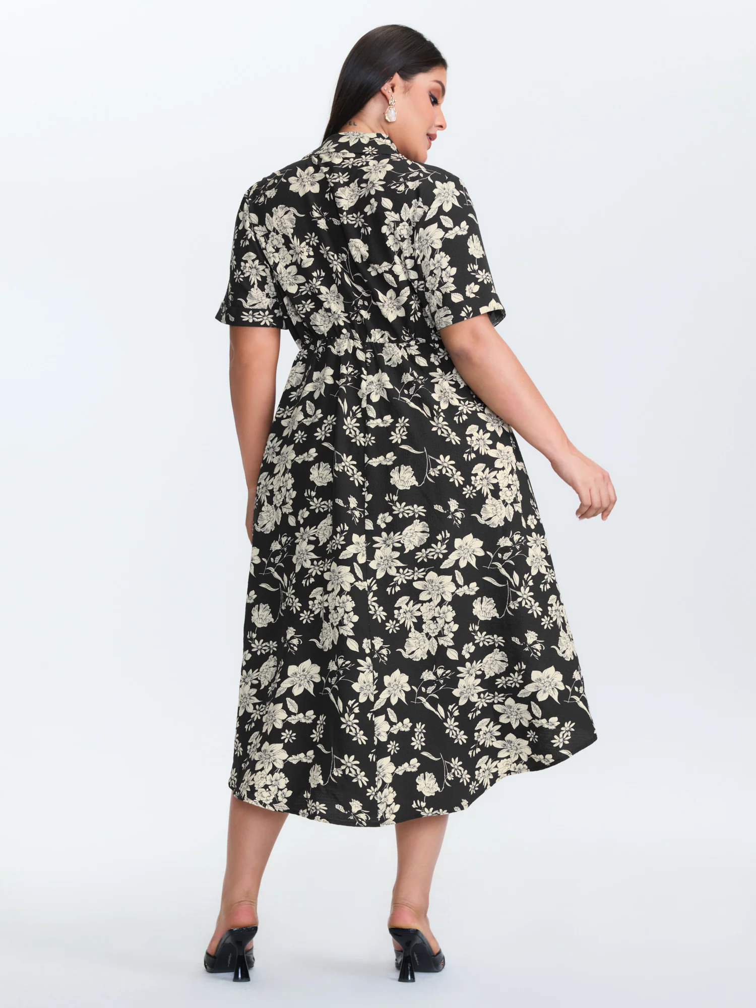 Silhouette Flower Print Collar Maxi Dress - Image 4