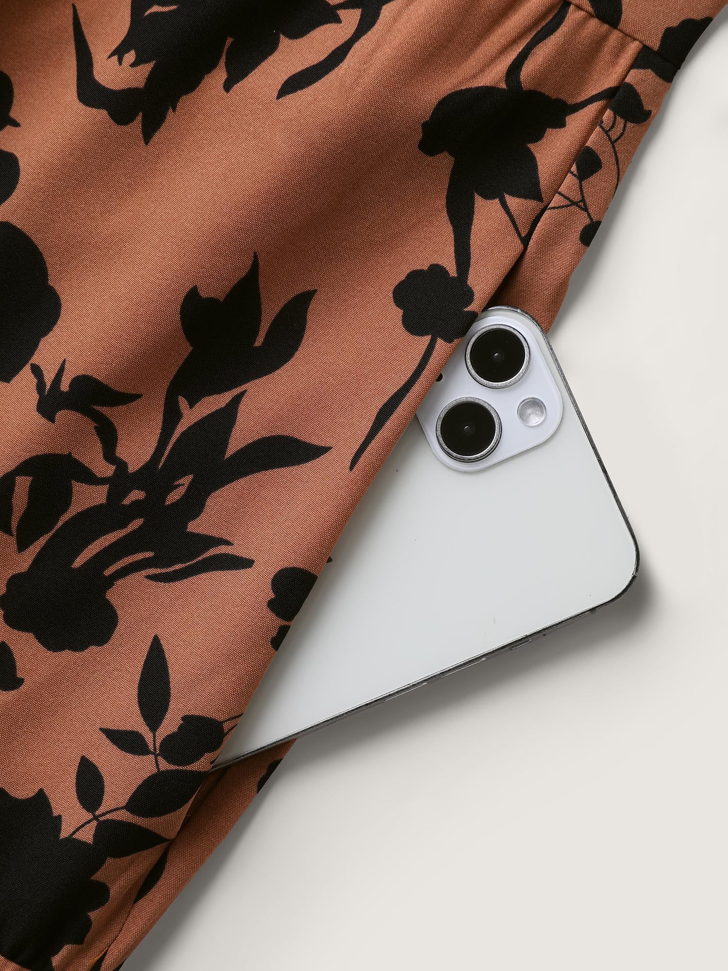 Silhouette Flower Print Contrast Surplice Midi Dress - Image 5