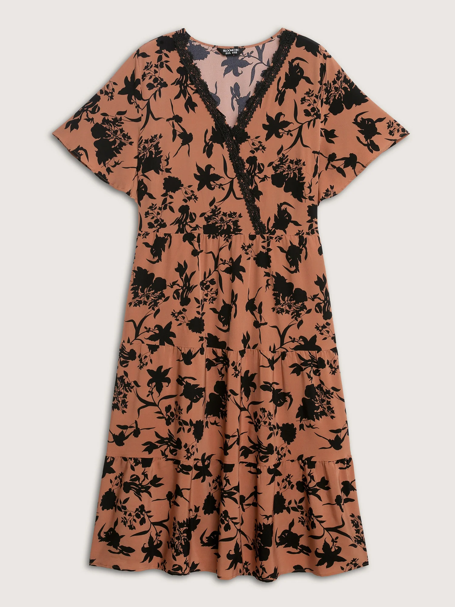 Silhouette Flower Print Contrast Surplice Midi Dress - Image 7