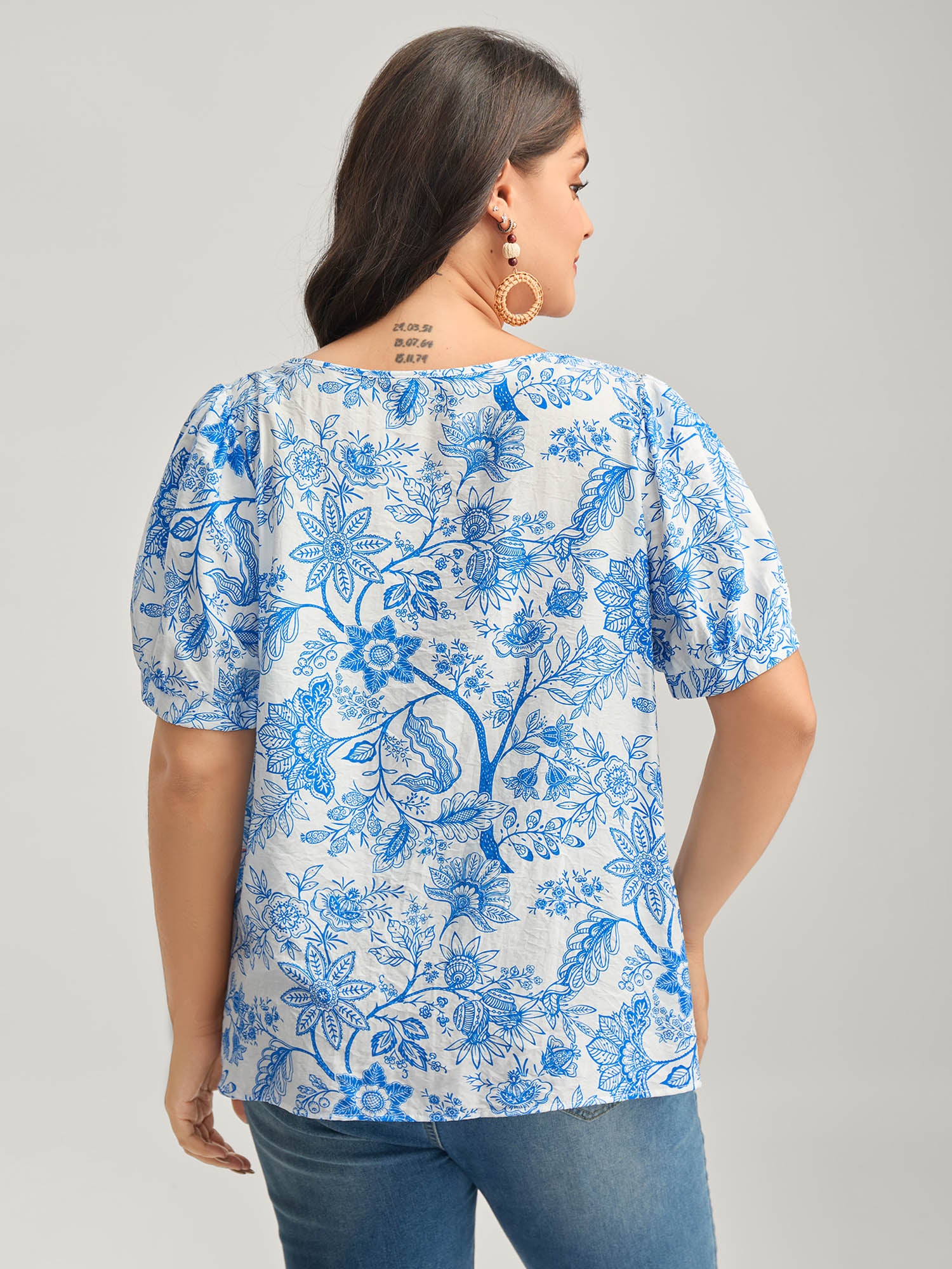 Silhouette Flower Print Neck Tie Blouse - Image 4