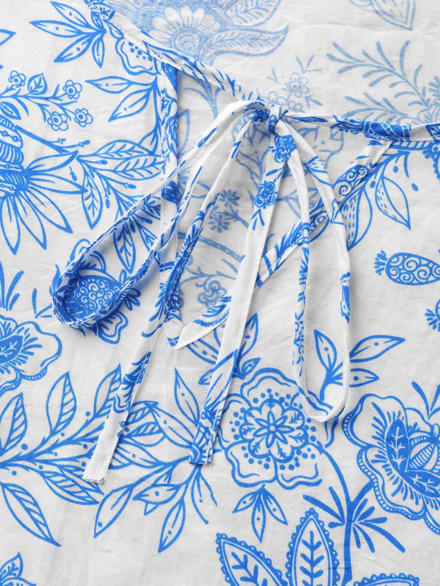 Silhouette Flower Print Neck Tie Blouse - Image 5