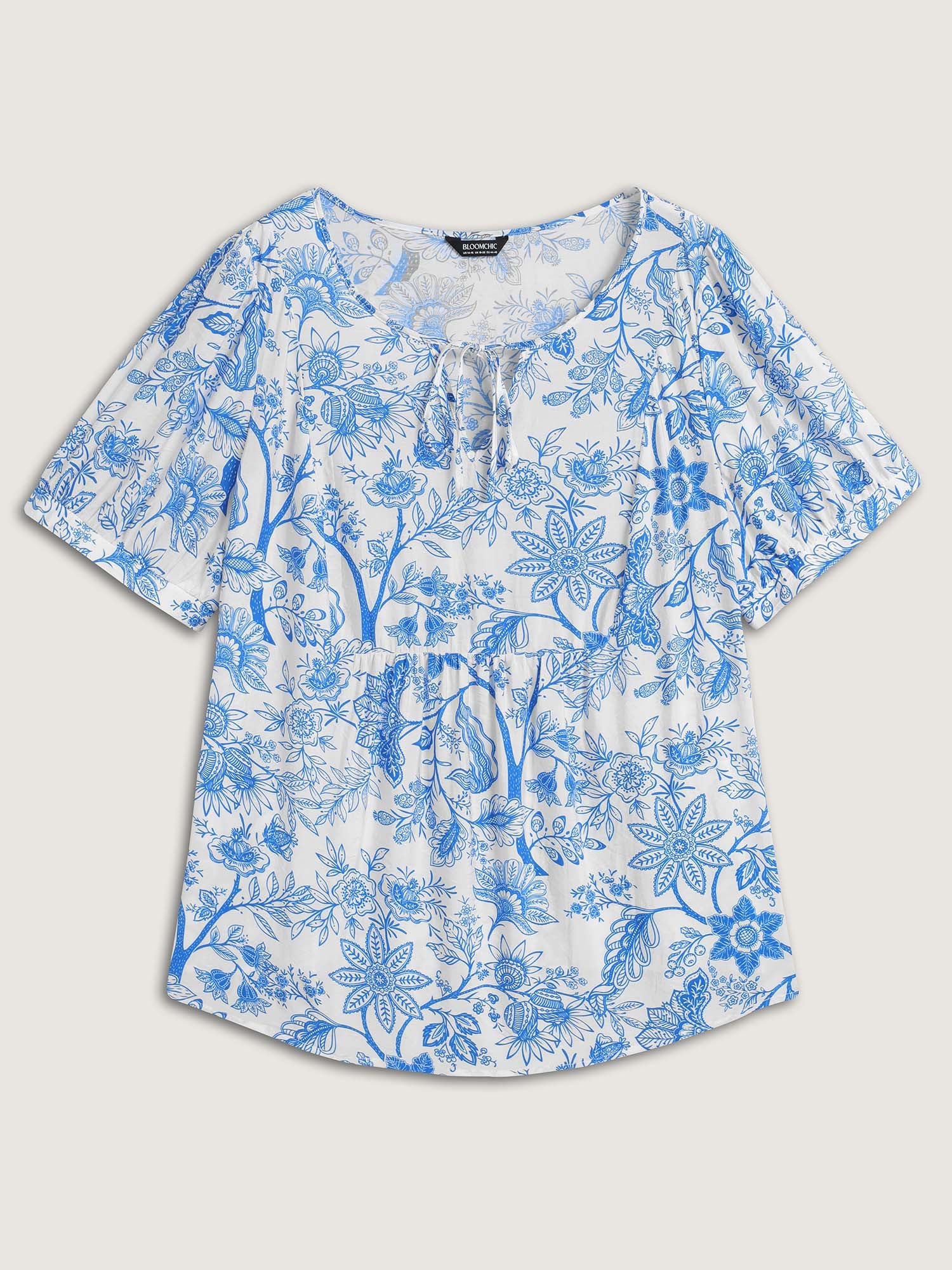 Silhouette Flower Print Neck Tie Blouse - Image 7