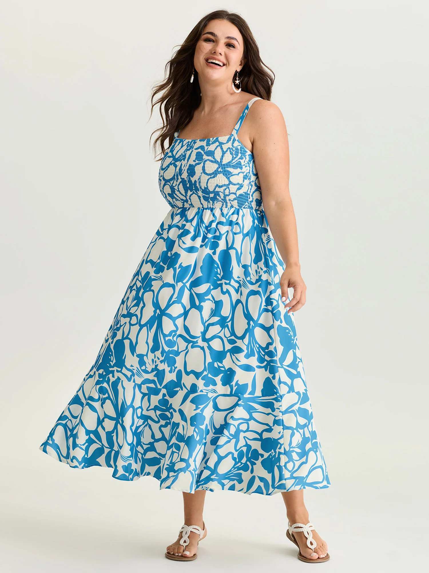 Silhouette Flower Print Shirred Cami Midi Dress - Image 3