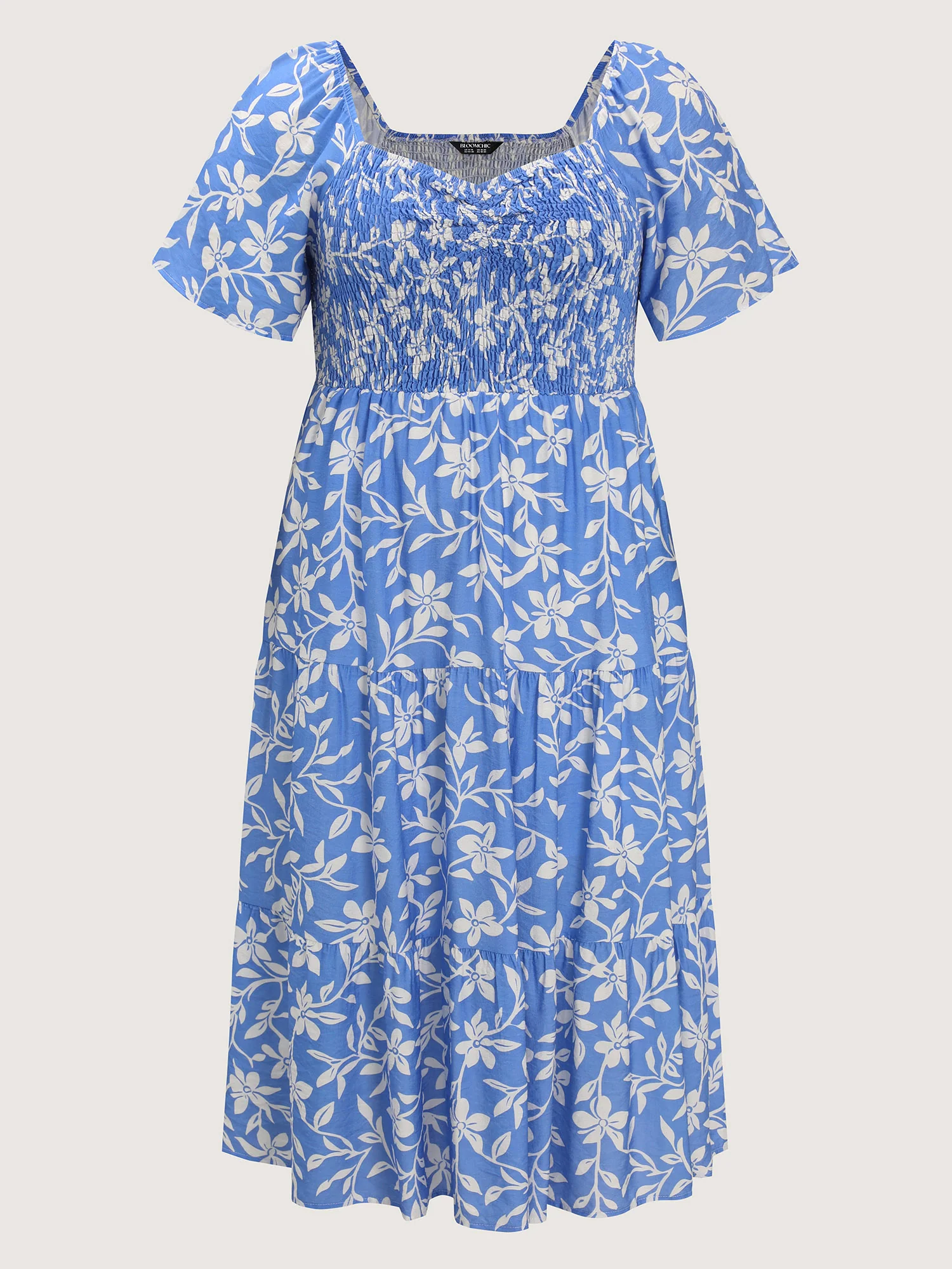 Silhouette Flower Print Shirred Pockets Midi Dress - Image 7